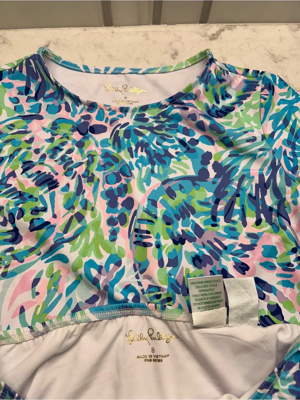 Lilly Pulitzer Blue, Green & Pink Tropical Rashguard Set